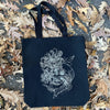 Black Skull and Chrysanthemum Canvas Tote Bag